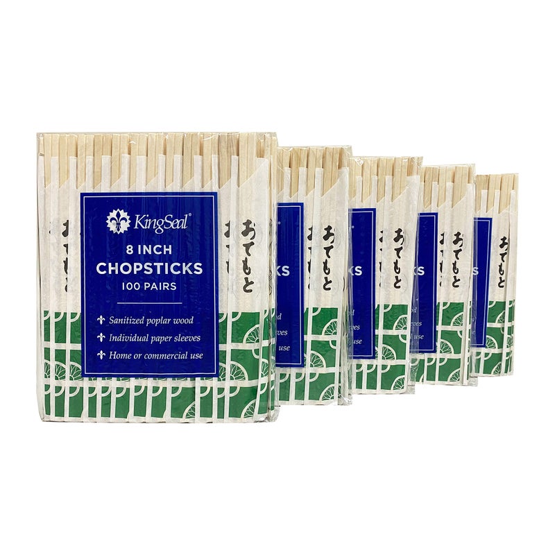 KingSeal 500 Count | KingSeal 8 Inch Natural Poplar Wood Chopsticks, Paper Sleeve, Waribashi, Eco Friendly, Bulk Pack - 5 Packs x 100 Pairs - Image 4